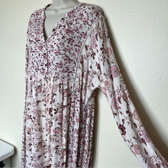 Knox Rose Floral Ditsy Print Boho Dusty Rose Popover Shift Dress Women Large - Picture 4 of 11